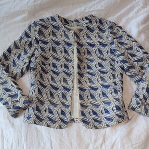 Tahari ASL Blue and White Patterned Blazer